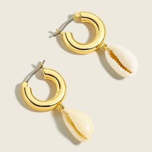 NEW! J Crew Cowrie shell drop gold huggie hoop earrings